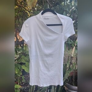 Zara Women's Asymmetric Neck White Tee